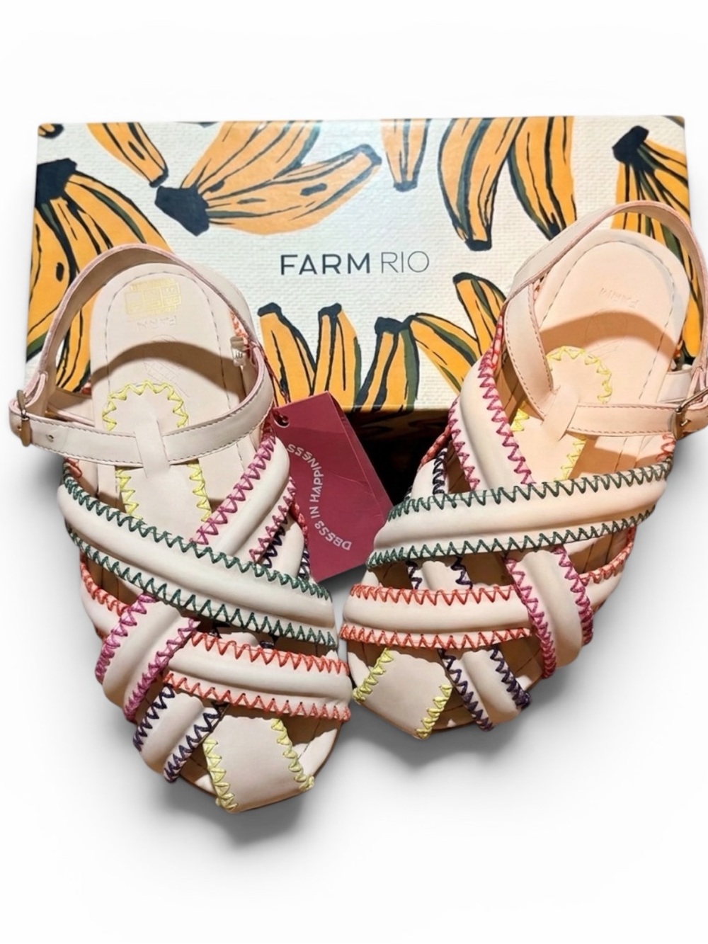 FARM Rio Cream Multi-Color Zigzag fisherman sandals NIB!! 🧡💚🩷